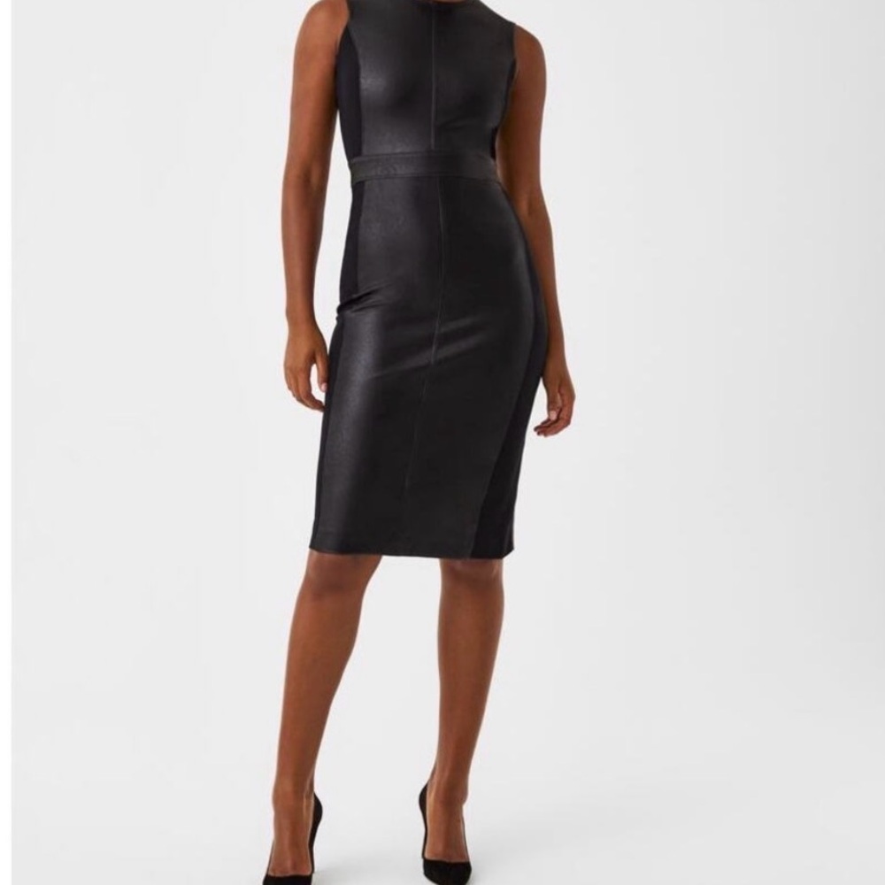 Spanx leather like mixed media sheath in black size small NWT